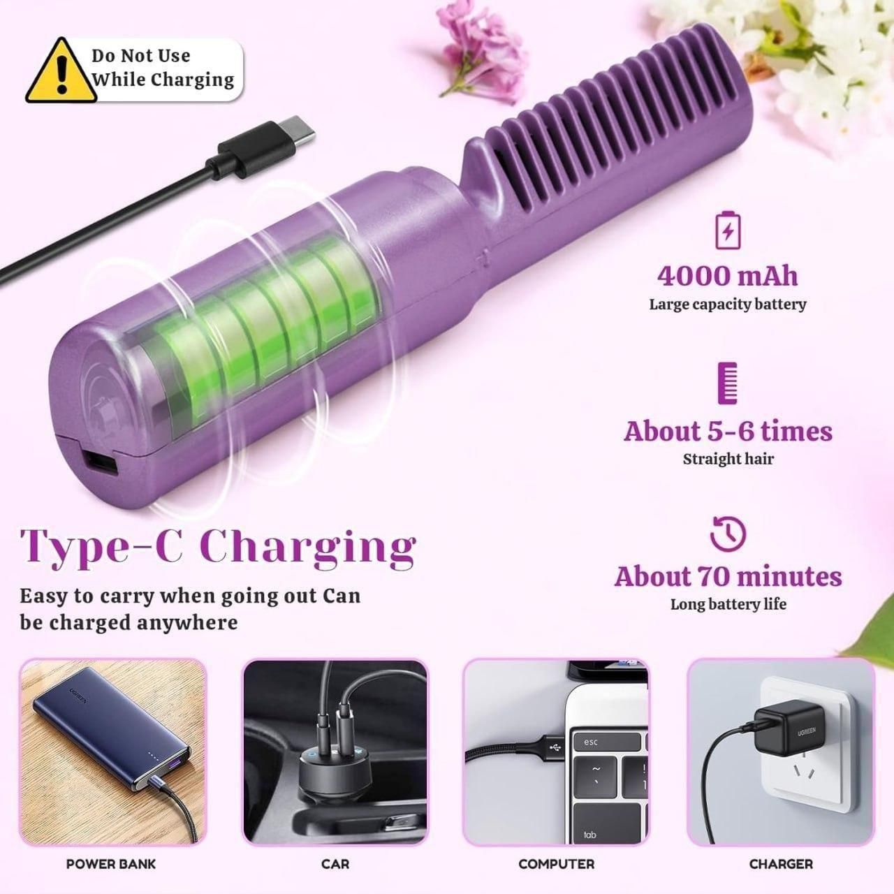 Portable Wireless Hair Straightener Brush